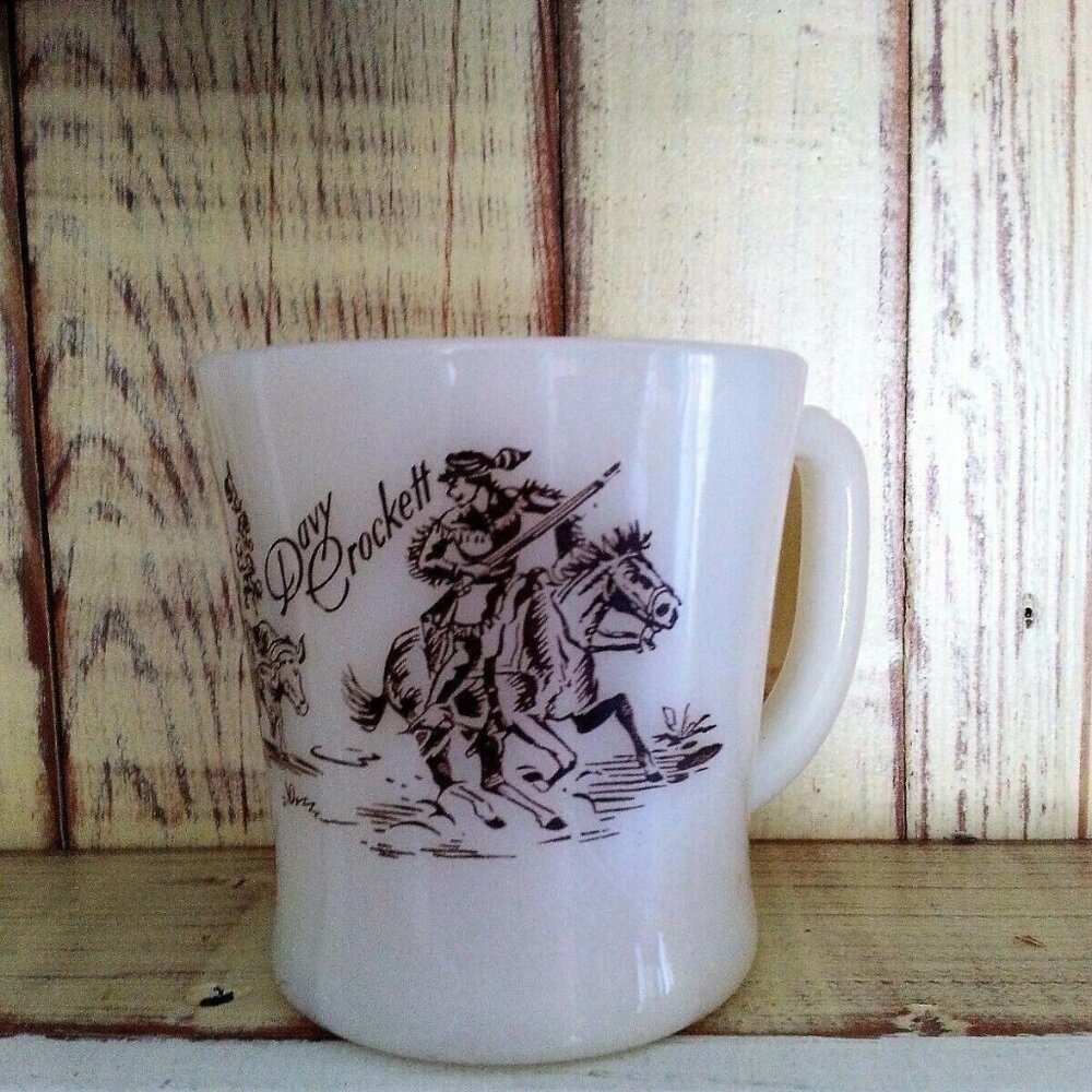 Davy Crockett Fire King Milk Glass Cup Mug 1950s Vintage Fire King